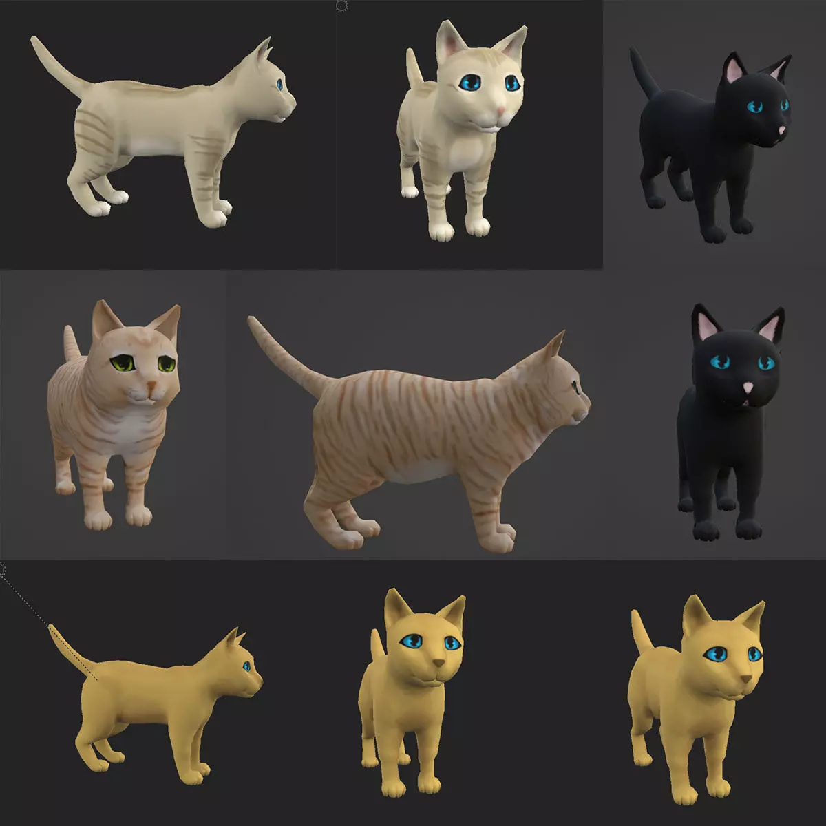 6 Low Poly Cute Cats Low-poly 3D model_0
