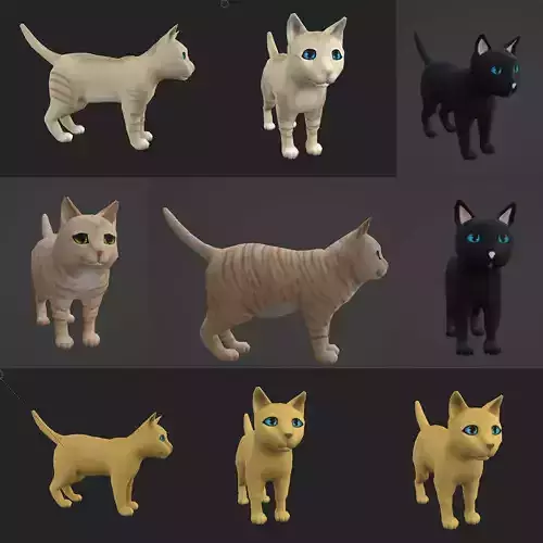 6 Low Poly Cute Cats Low-poly 3D model