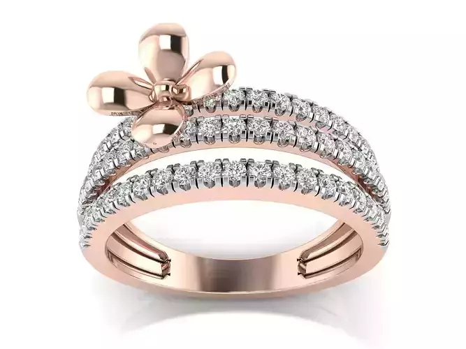 Solitaire Engagement Wedding Women Flower Three Band Ring 3D print model