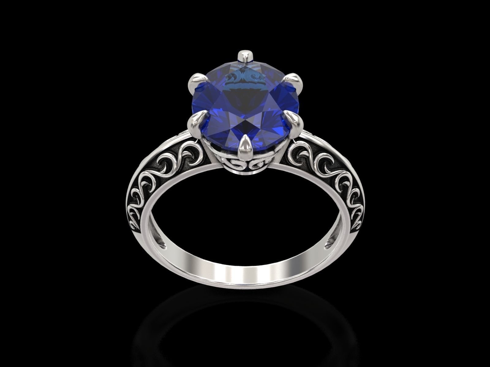 Oval Stone Antique Floral Carving Ring 3D print model_7