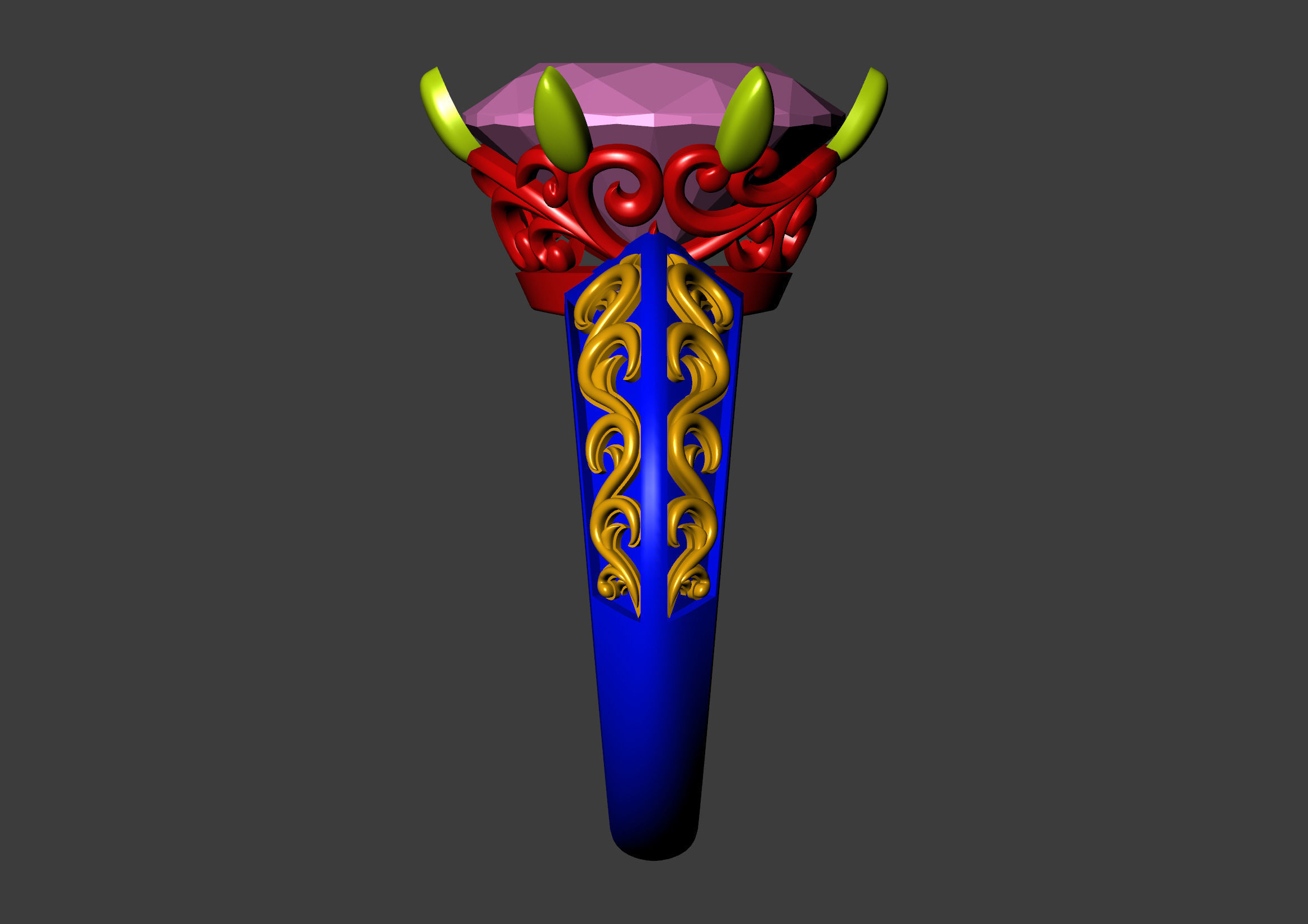 Oval Stone Antique Floral Carving Ring 3D print model_30