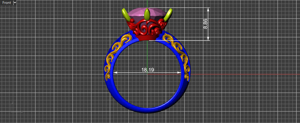 Oval Stone Antique Floral Carving Ring 3D print model_27
