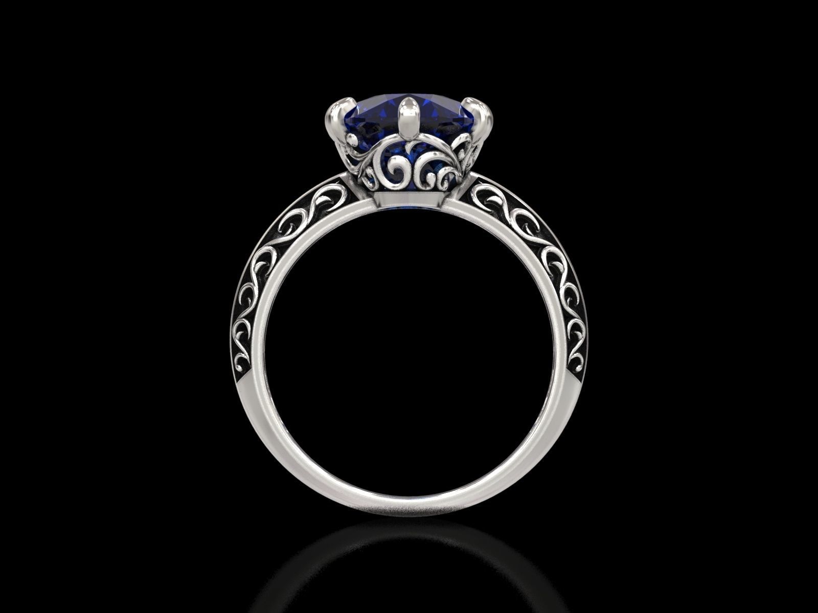 Oval Stone Antique Floral Carving Ring 3D print model_9