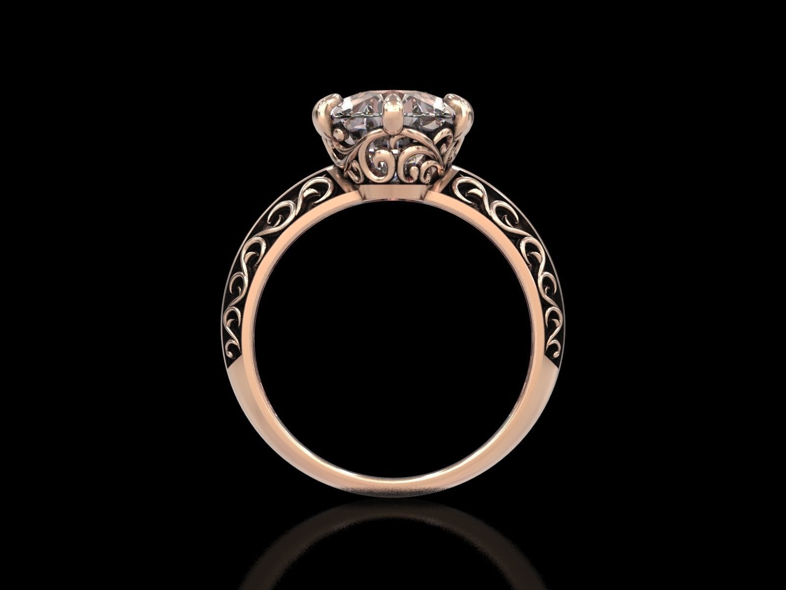 Oval Stone Antique Floral Carving Ring 3D print model_21