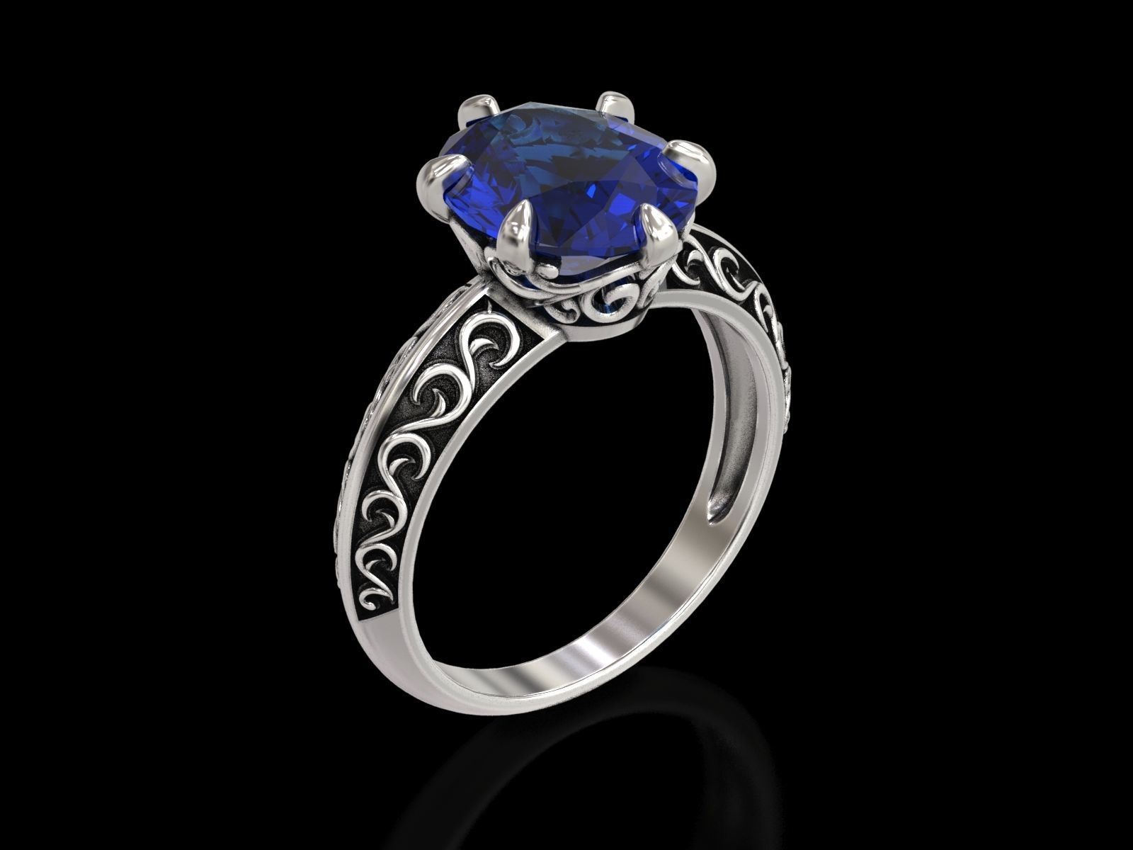 Oval Stone Antique Floral Carving Ring 3D print model_1