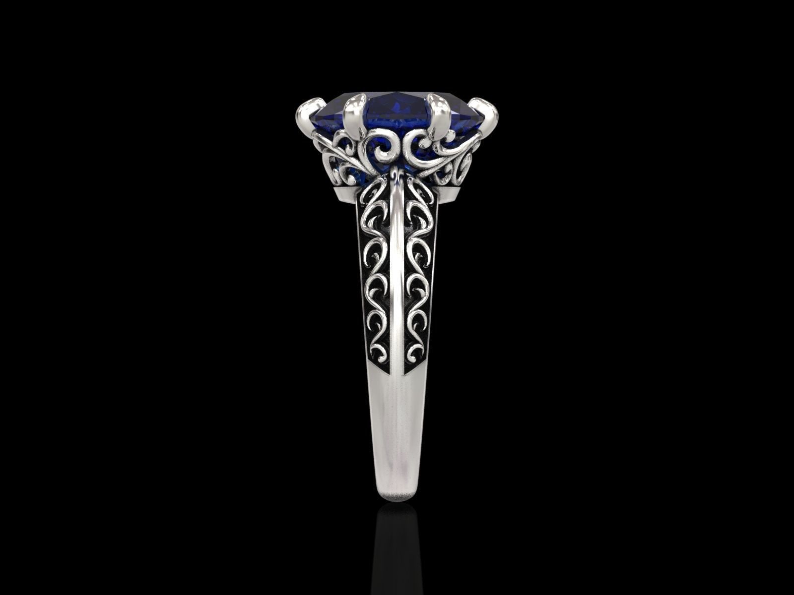 Oval Stone Antique Floral Carving Ring 3D print model_10