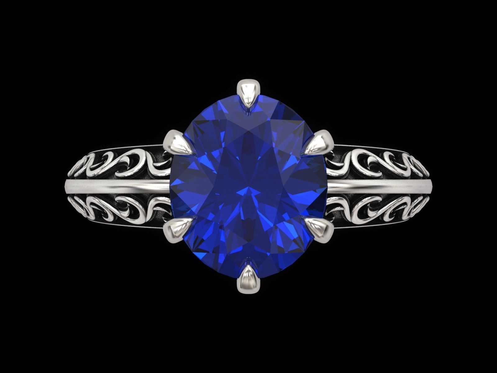 Oval Stone Antique Floral Carving Ring 3D print model_8