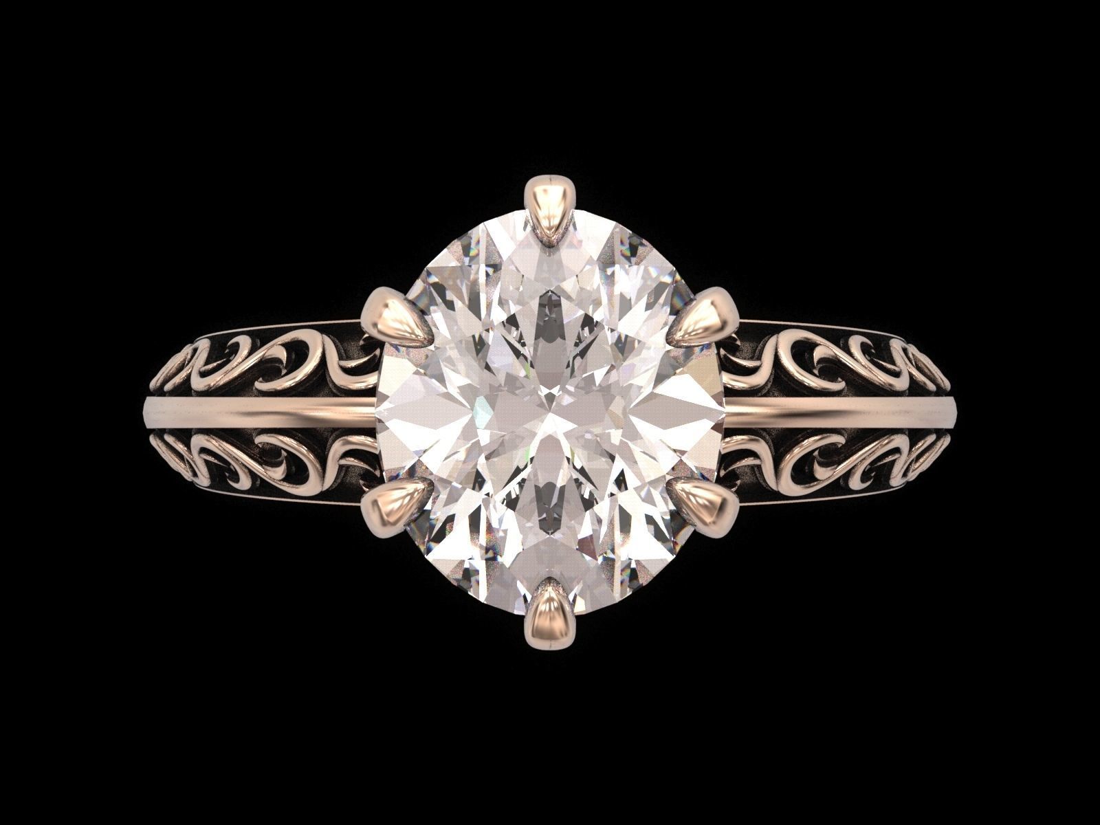 Oval Stone Antique Floral Carving Ring 3D print model_20