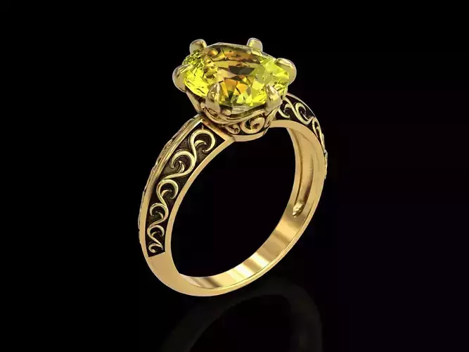 Oval Stone Antique Floral Carving Ring 3D print model