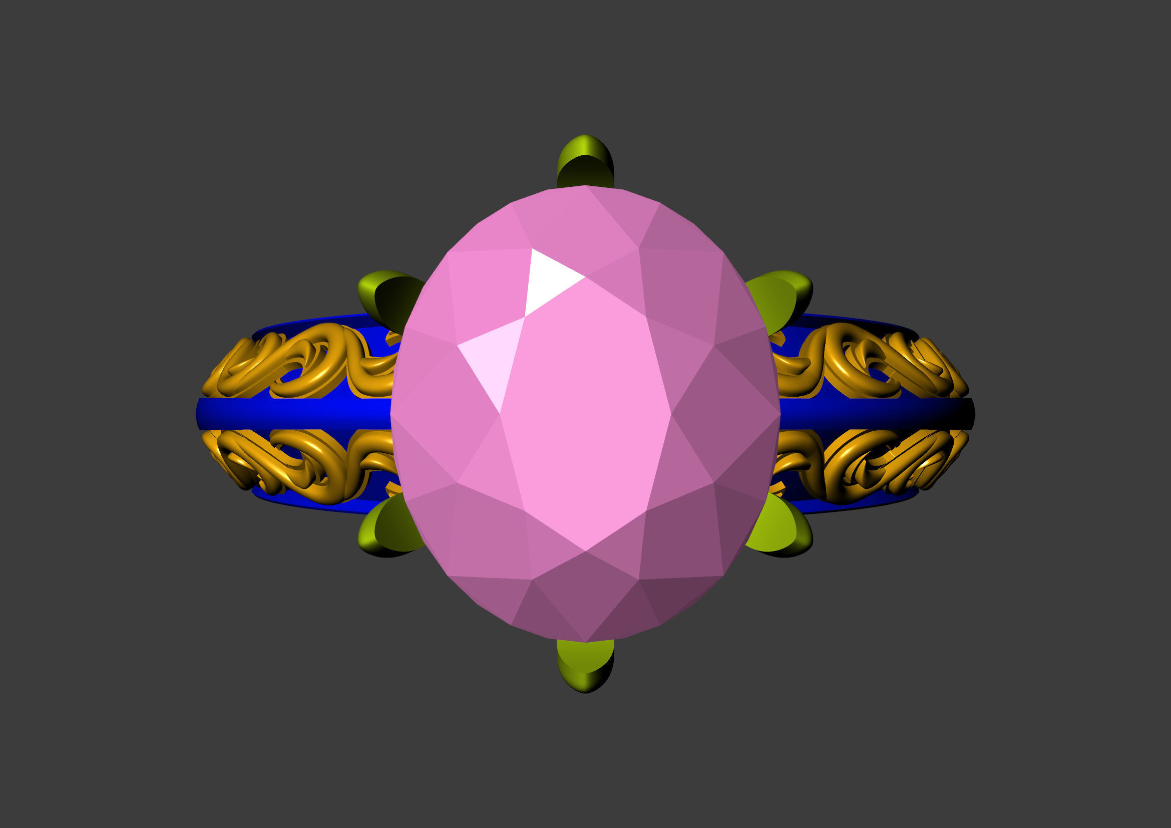 Oval Stone Antique Floral Carving Ring 3D print model_31