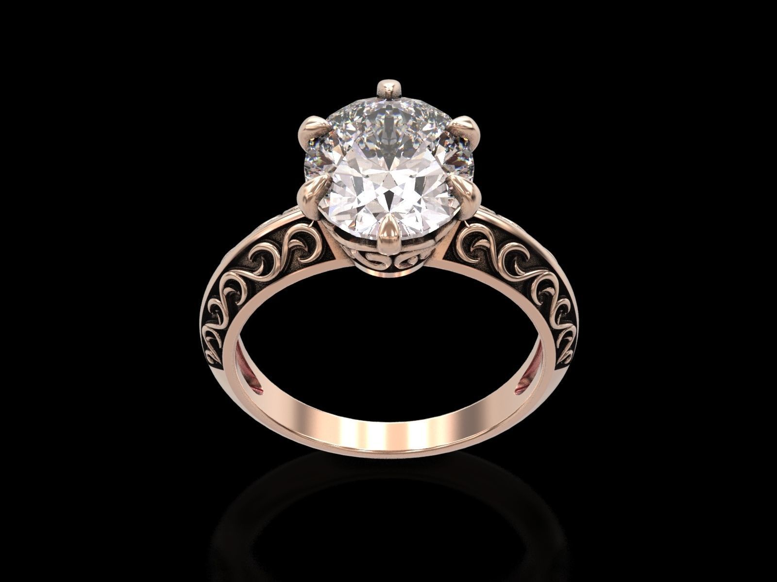 Oval Stone Antique Floral Carving Ring 3D print model_19