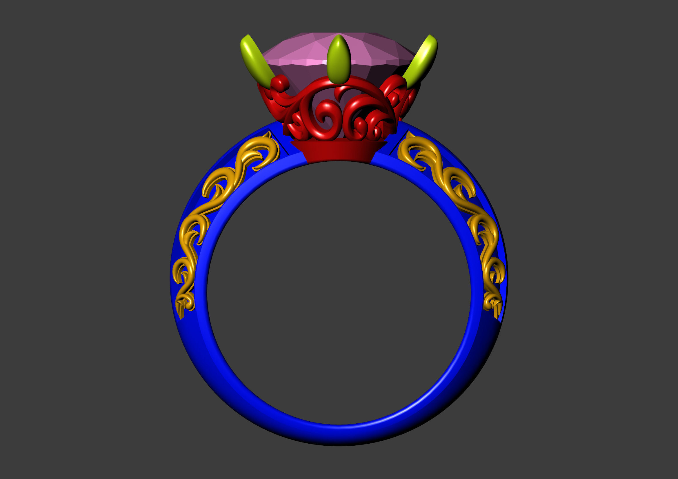 Oval Stone Antique Floral Carving Ring 3D print model_32