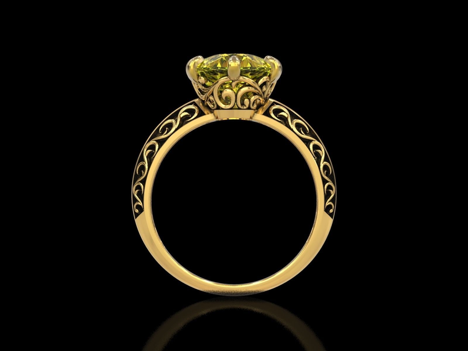 Oval Stone Antique Floral Carving Ring 3D print model_16