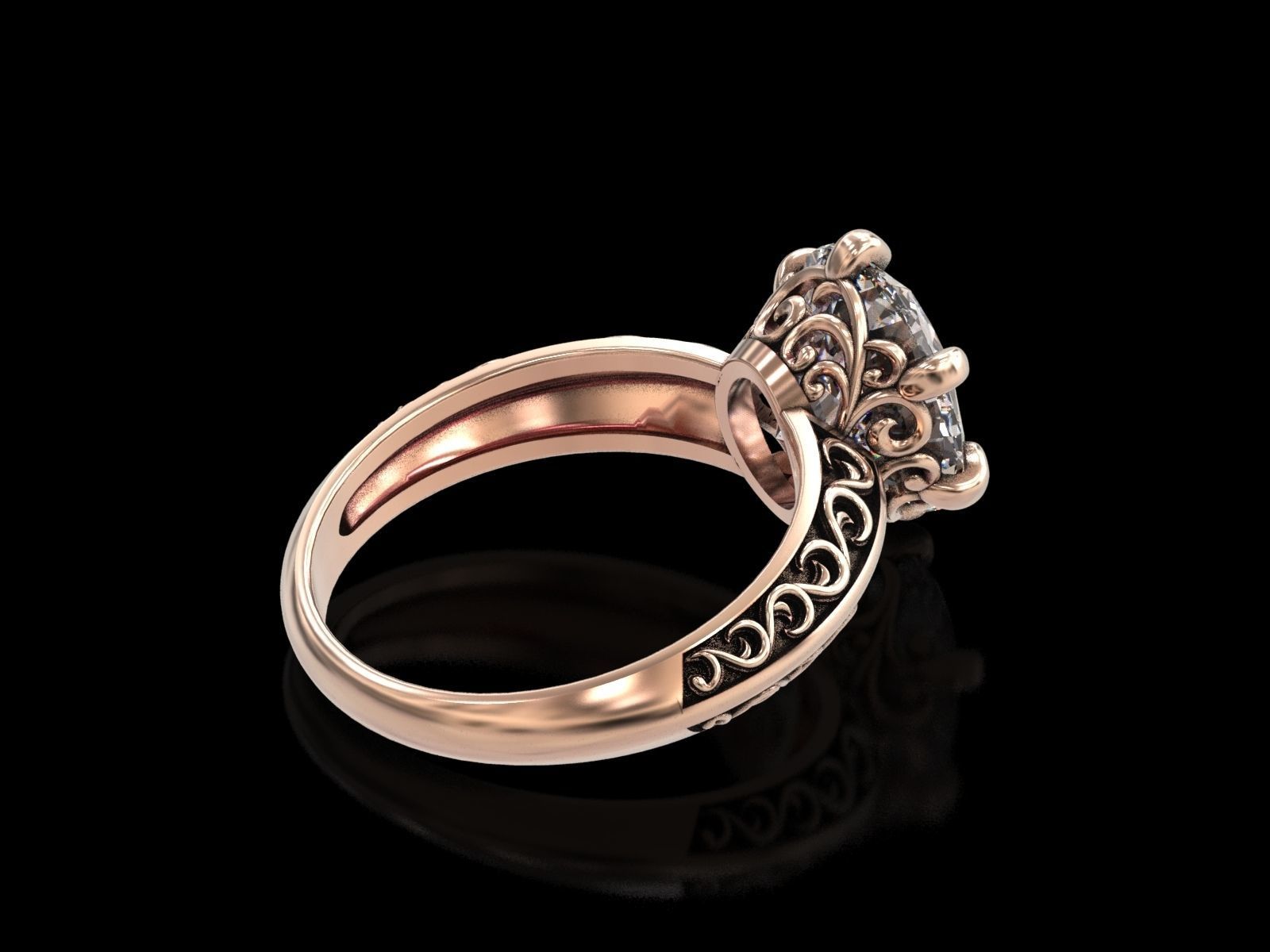 Oval Stone Antique Floral Carving Ring 3D print model_23