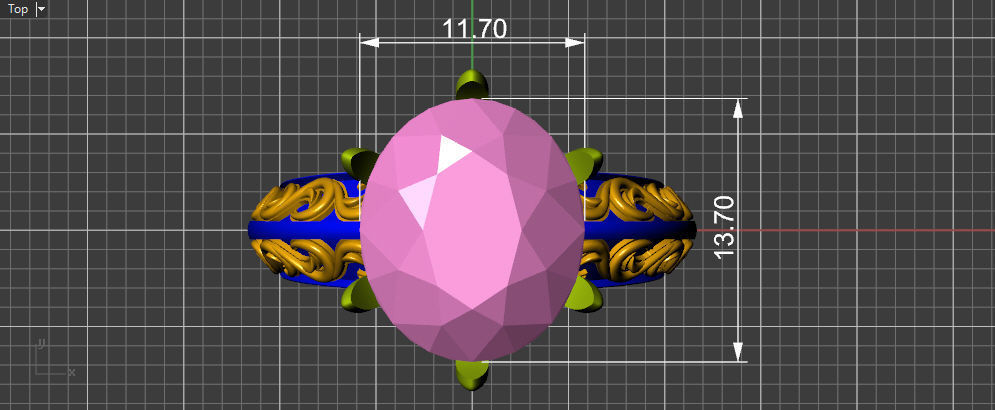 Oval Stone Antique Floral Carving Ring 3D print model_25