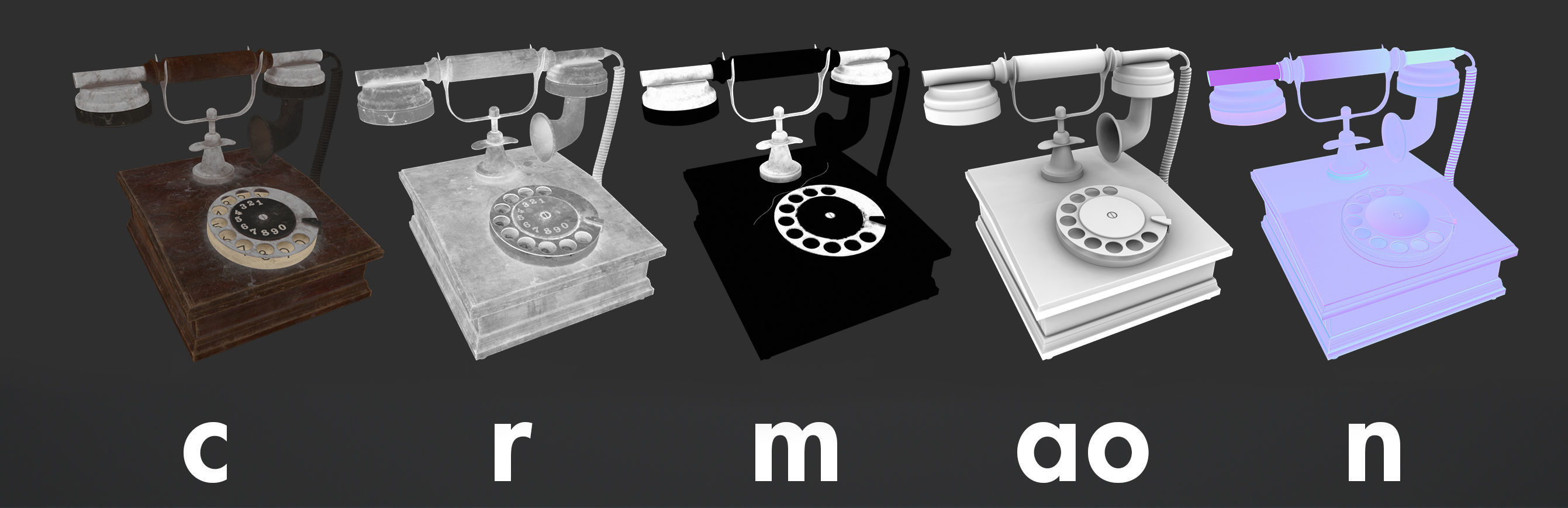 Old Vintage Phone Low-poly Game-Ready PBR Low-poly 3D model_13