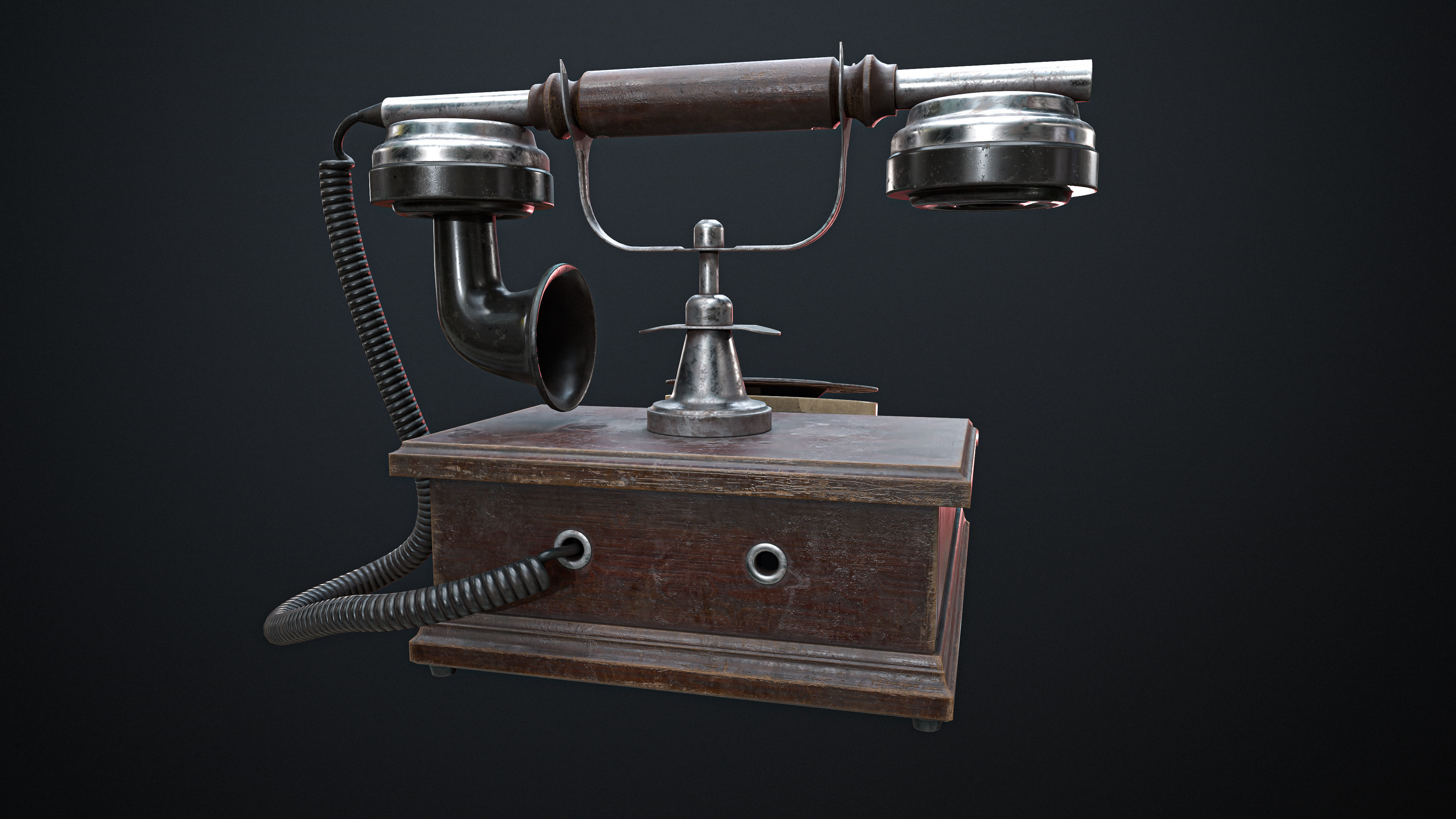Old Vintage Phone Low-poly Game-Ready PBR Low-poly 3D model_4