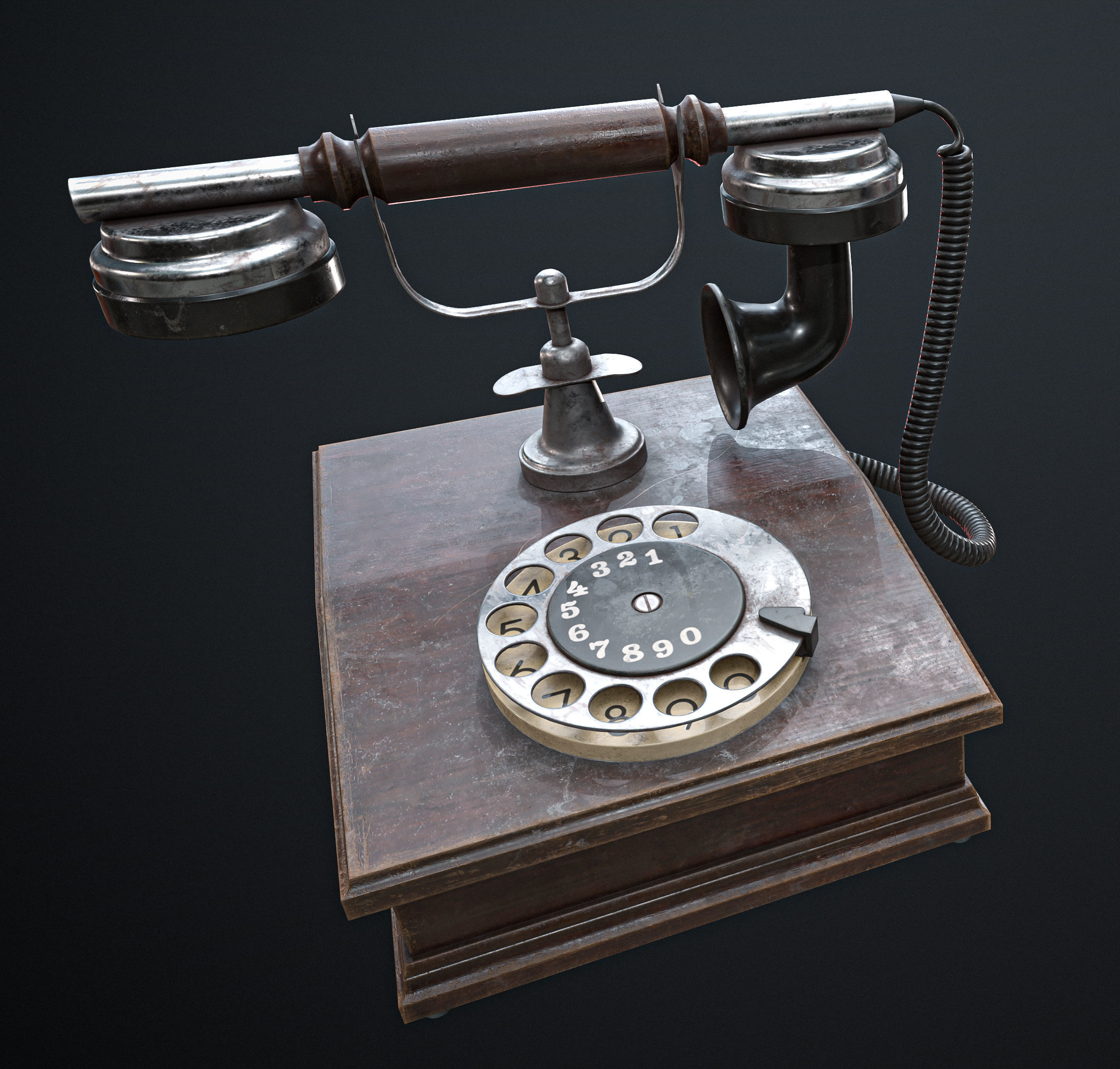 Old Vintage Phone Low-poly Game-Ready PBR Low-poly 3D model_5