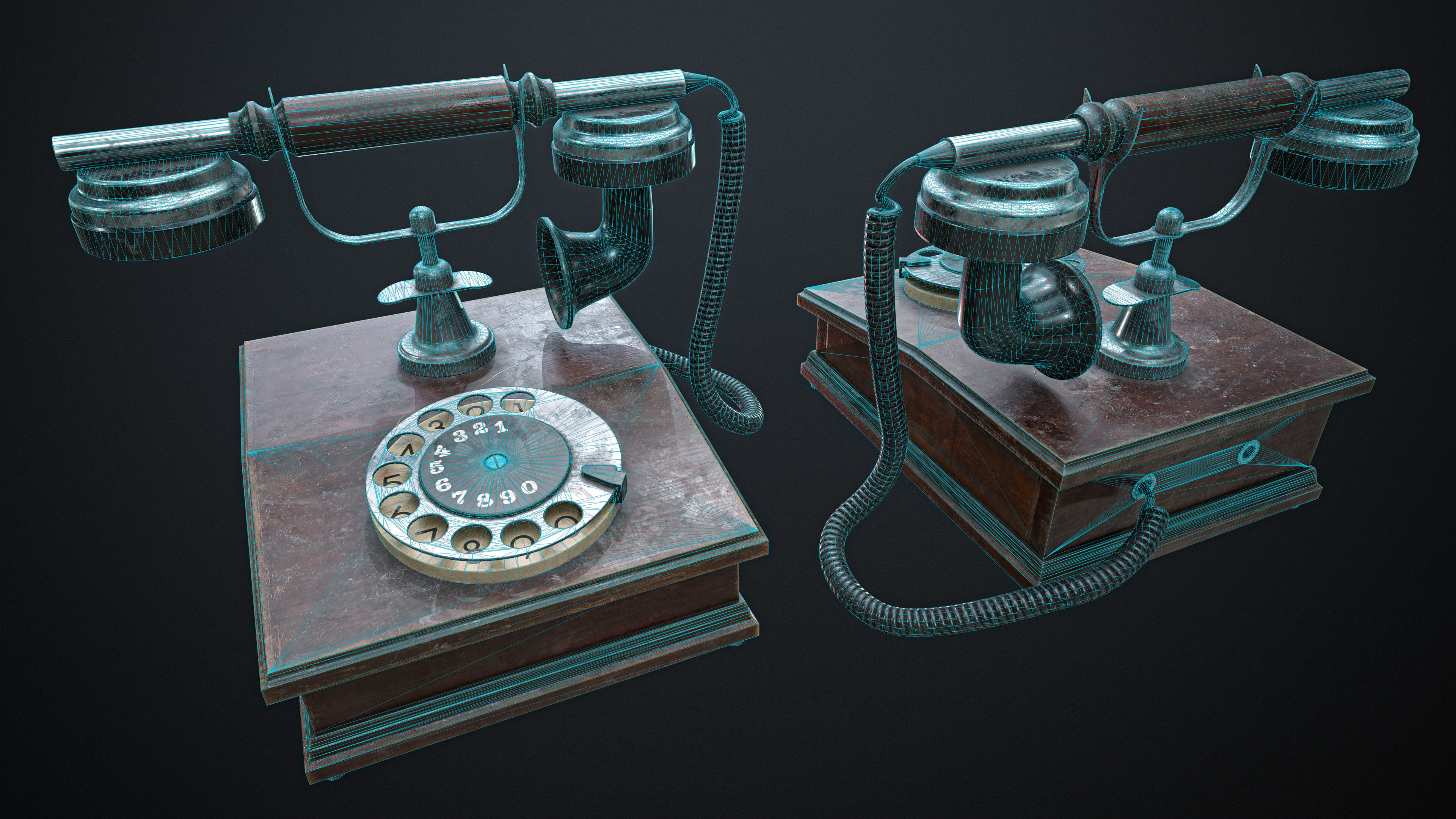 Old Vintage Phone Low-poly Game-Ready PBR Low-poly 3D model_9