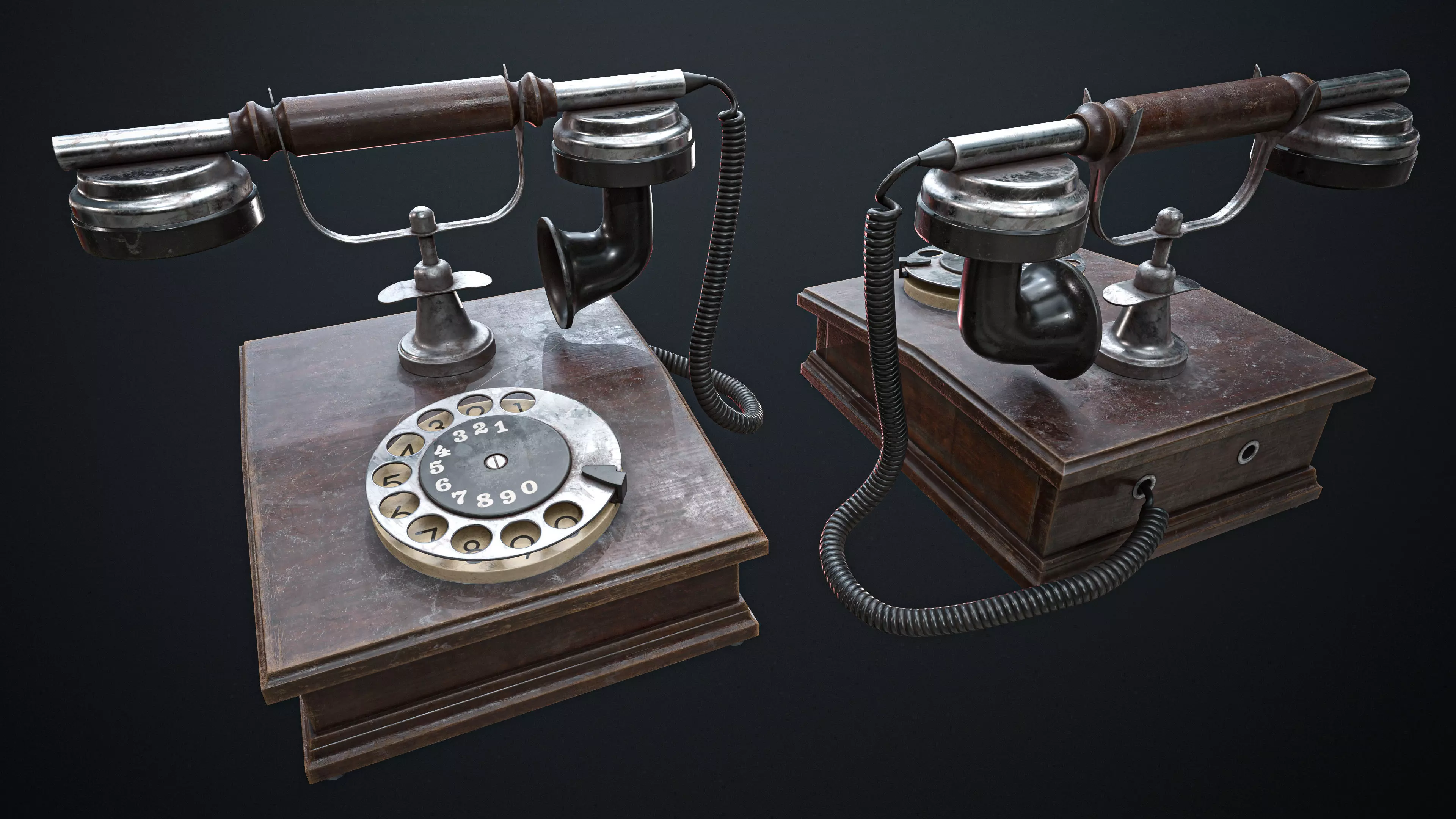 Old Vintage Phone Low-poly Game-Ready PBR Low-poly 3D model_0