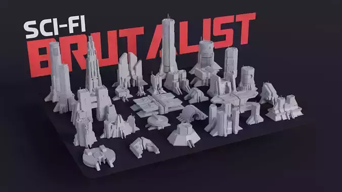 SCI-FI Brutalist Low-poly 3D model