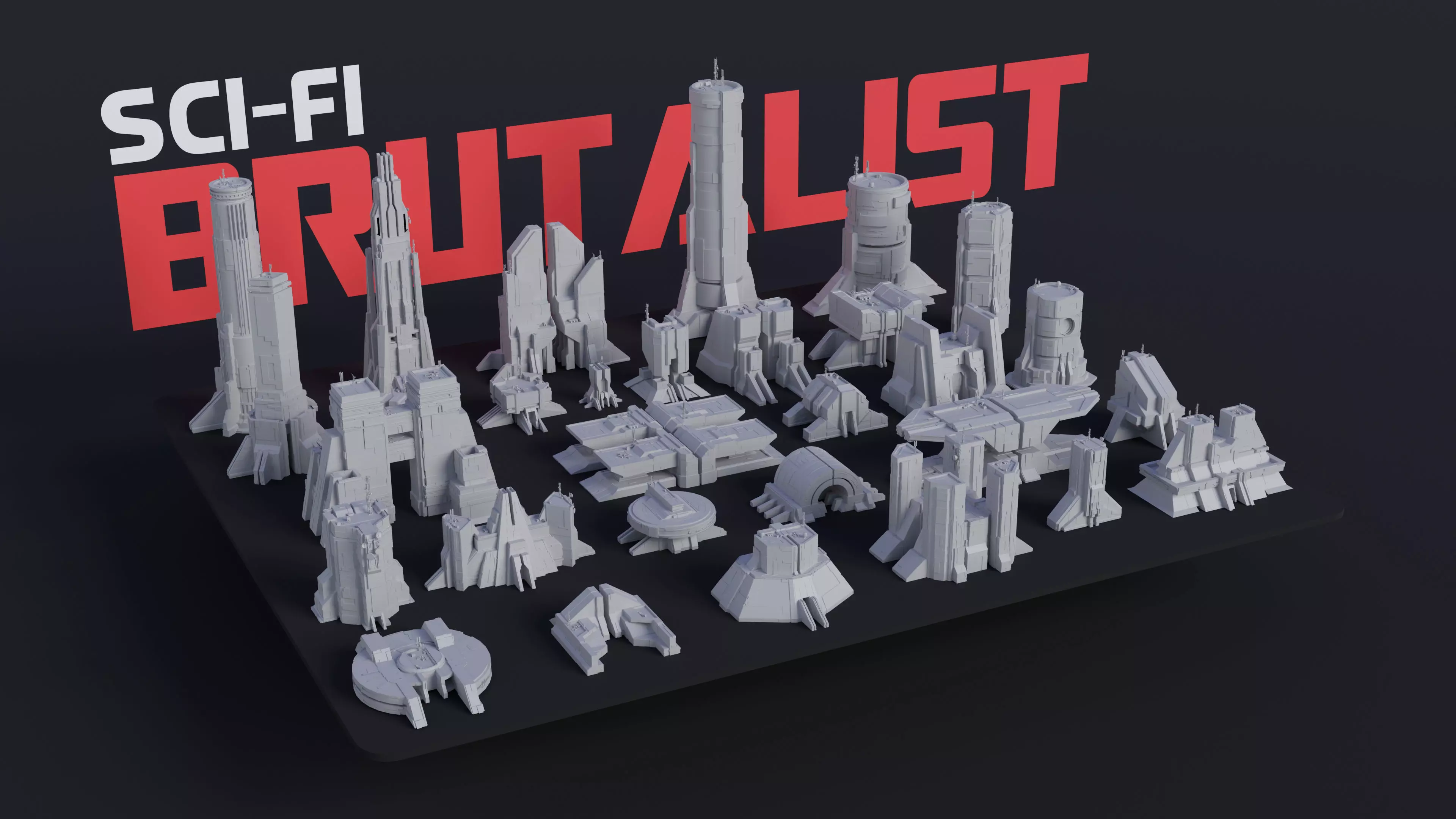 SCI-FI Brutalist Low-poly 3D model_0