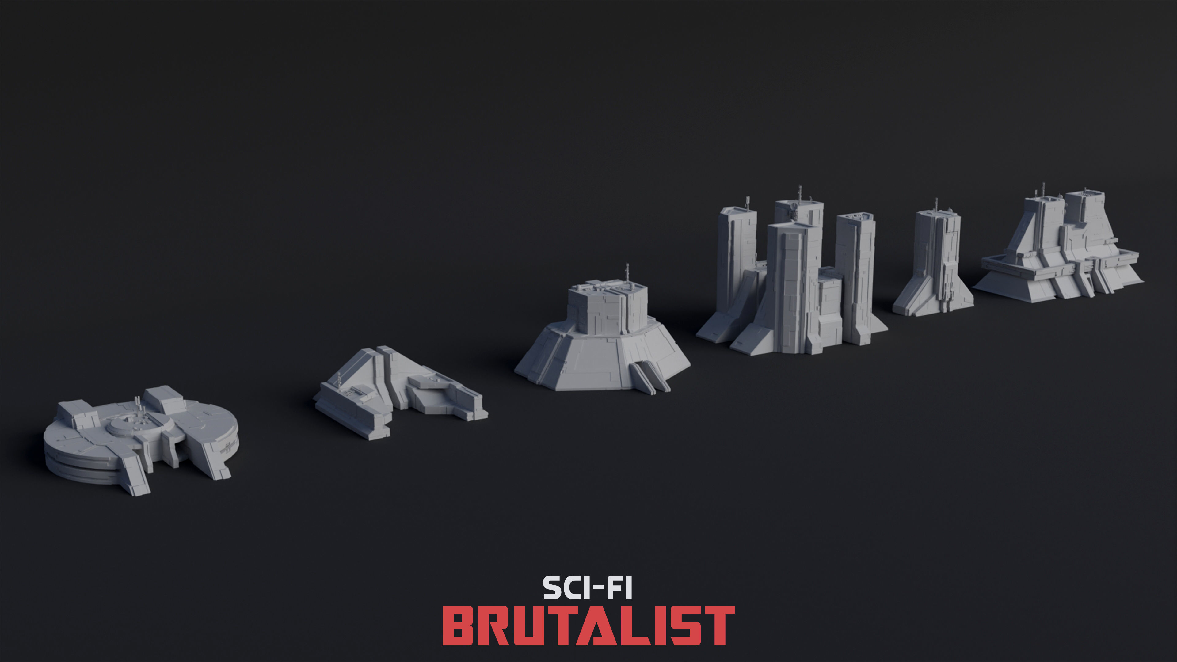 SCI-FI Brutalist Low-poly 3D model_1
