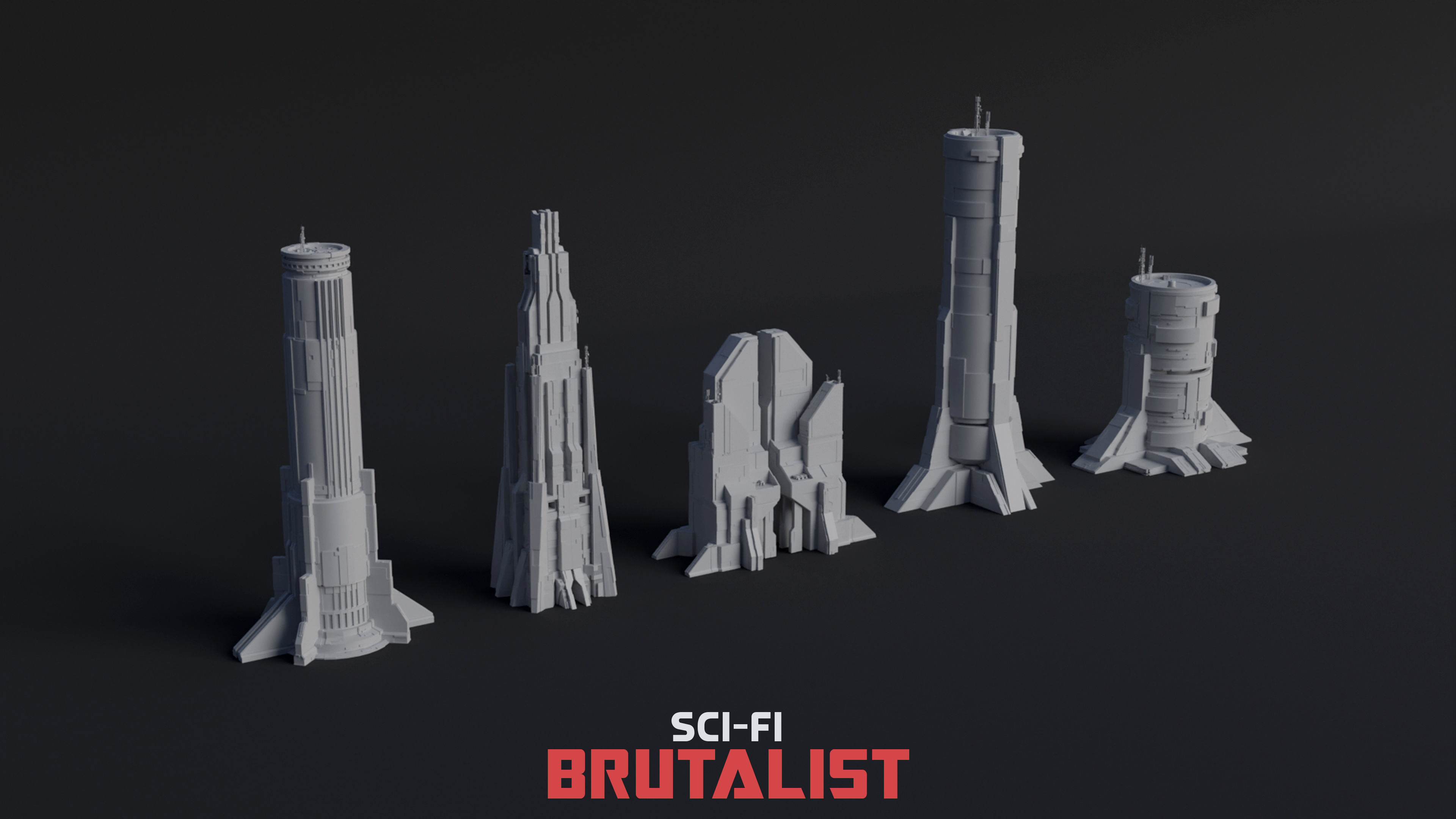 SCI-FI Brutalist Low-poly 3D model_5