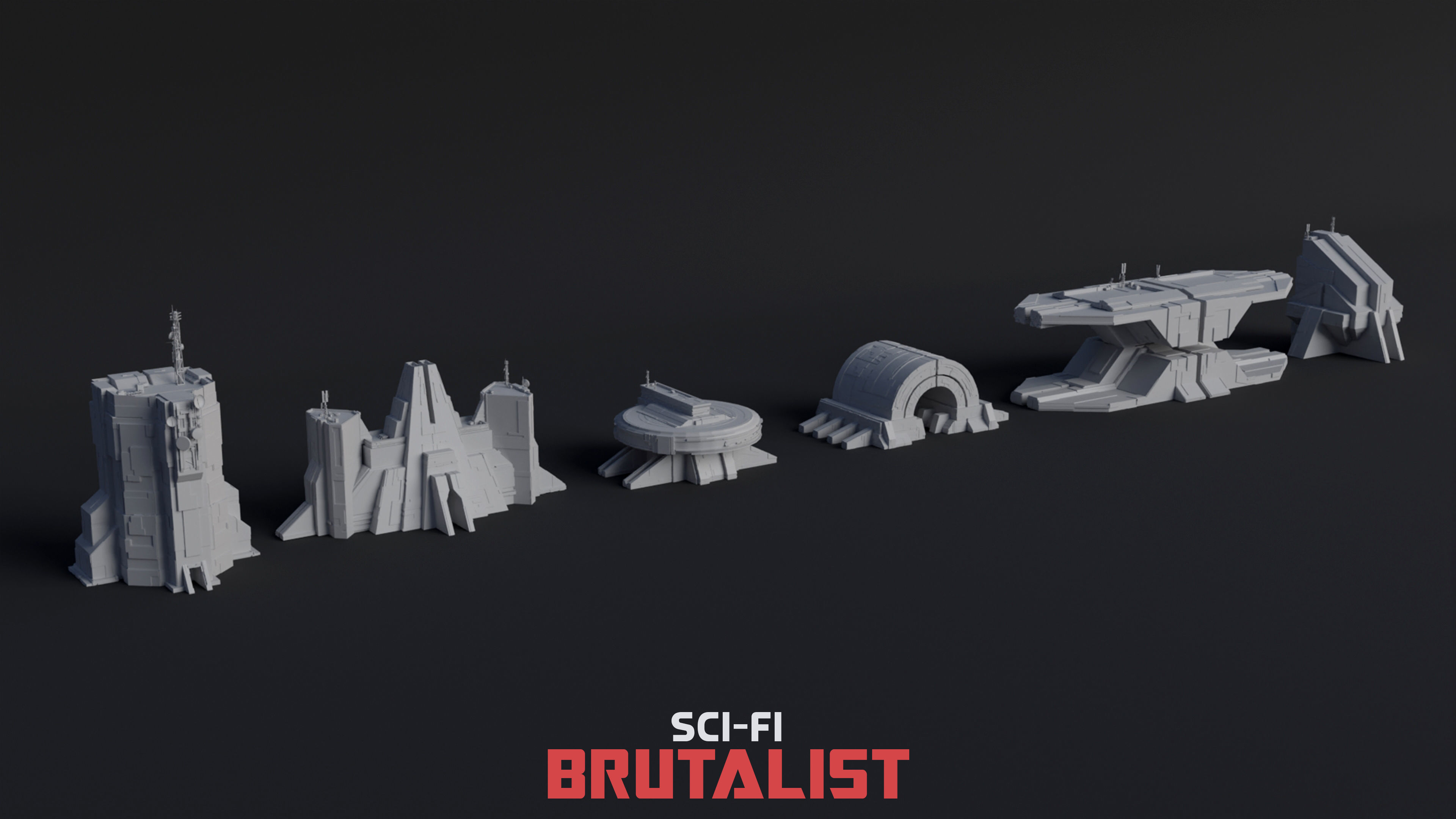 SCI-FI Brutalist Low-poly 3D model_2