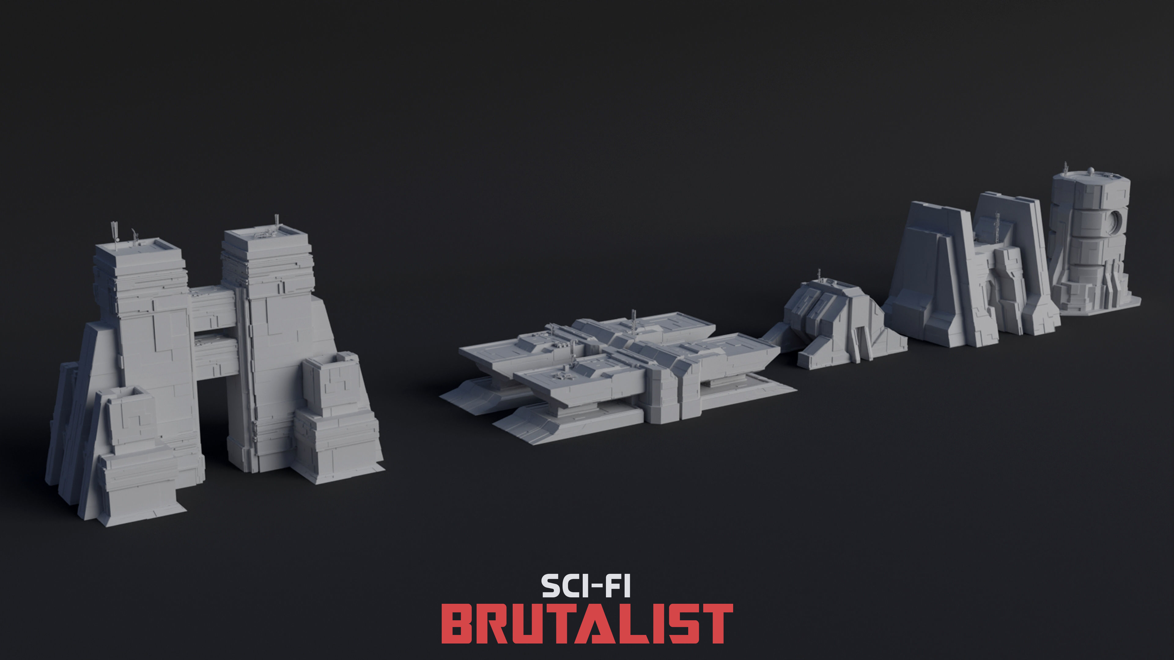 SCI-FI Brutalist Low-poly 3D model_3