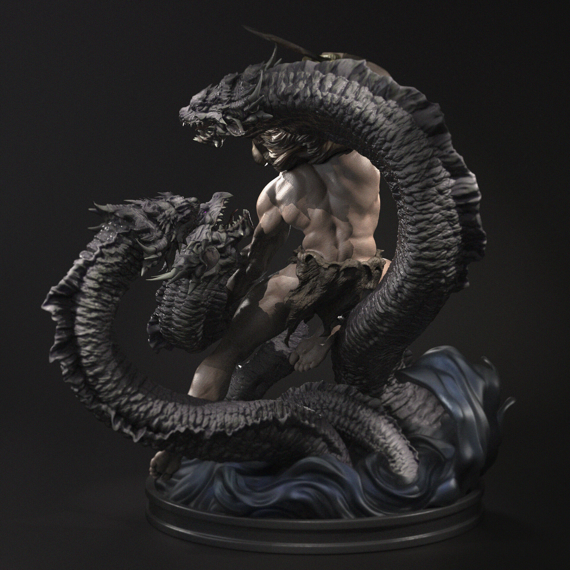 Hercules 3D Print statue with dragon 3D print model_6