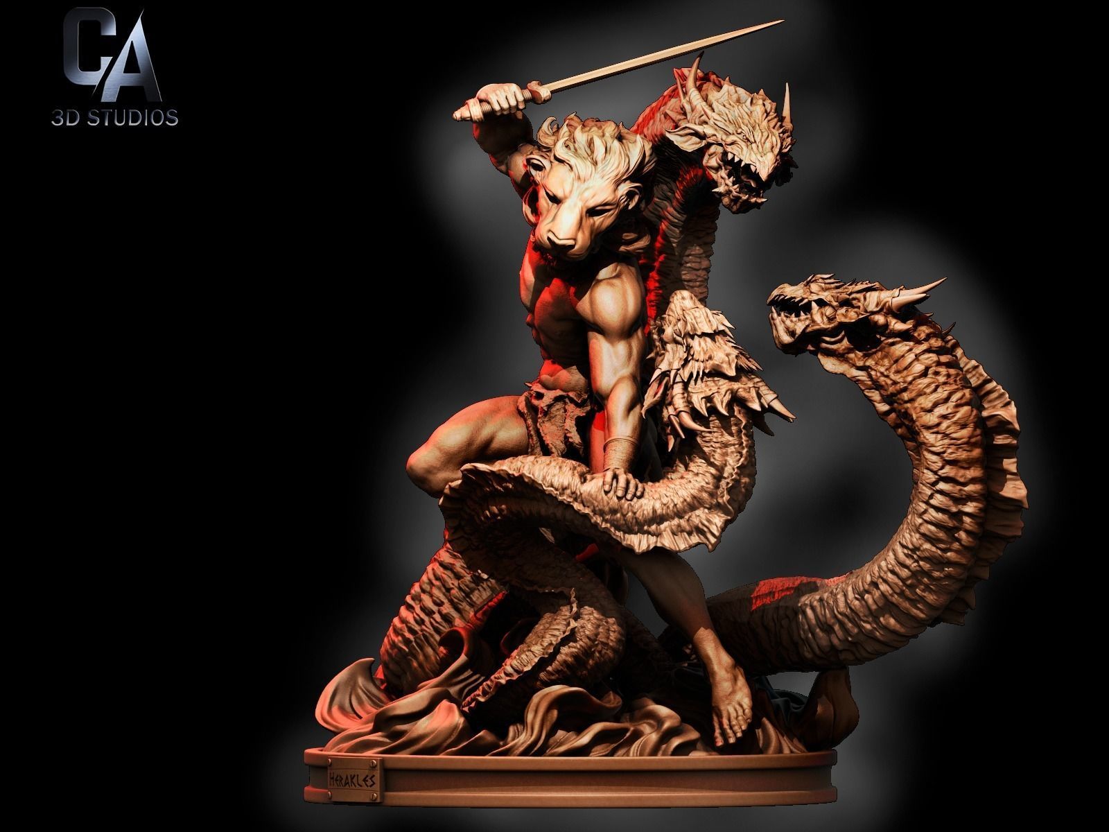 Hercules 3D Print statue with dragon 3D print model_7