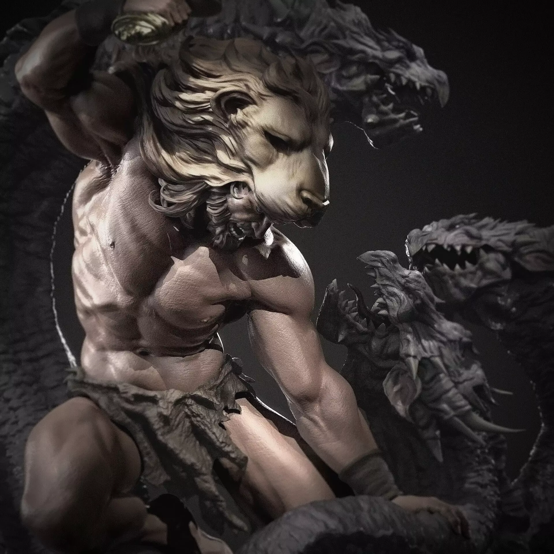 Hercules 3D Print statue with dragon 3D print model_0