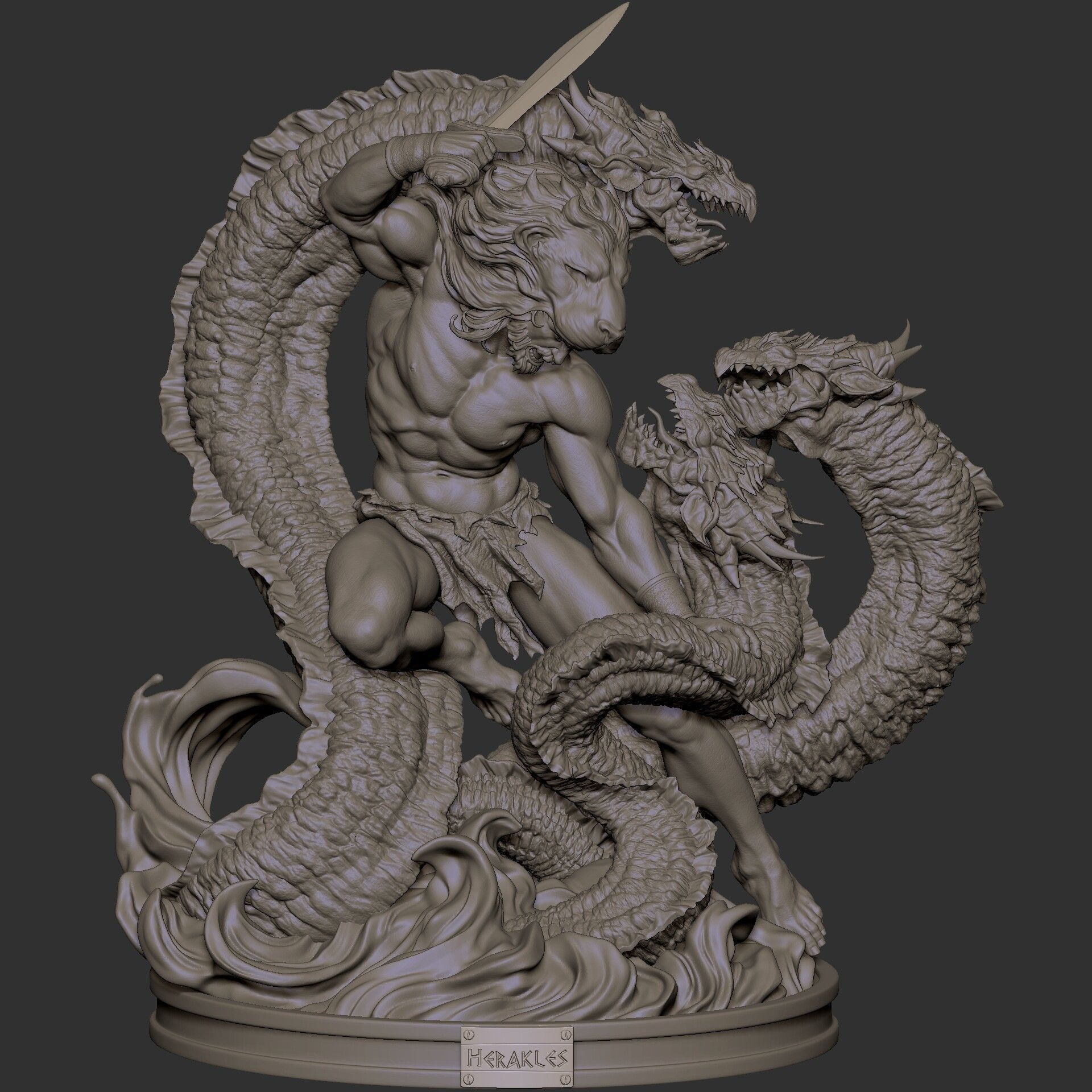 Hercules 3D Print statue with dragon 3D print model_8