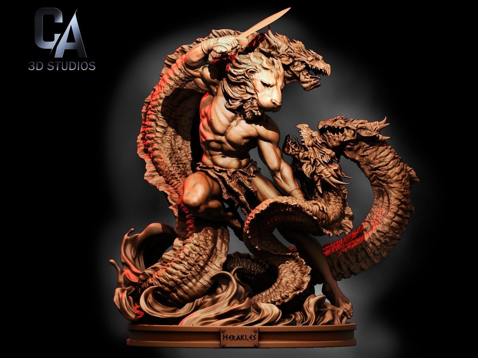 Hercules 3D Print statue with dragon 3D print model_5