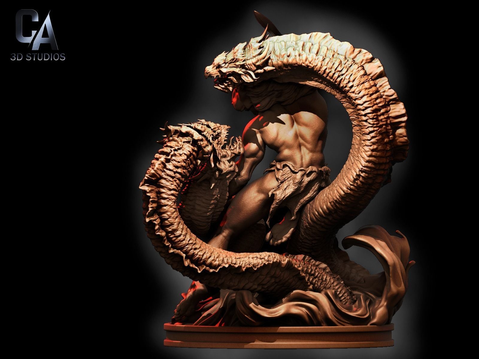 Hercules 3D Print statue with dragon 3D print model_9