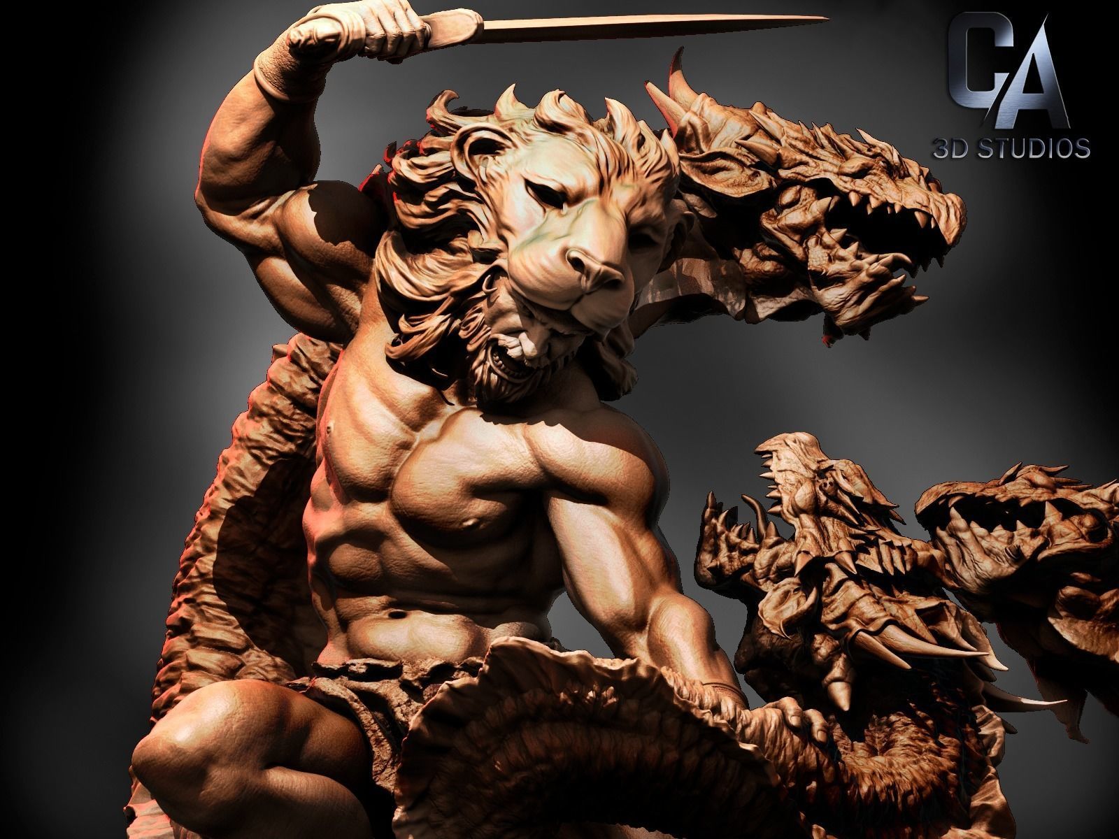 Hercules 3D Print statue with dragon 3D print model_1