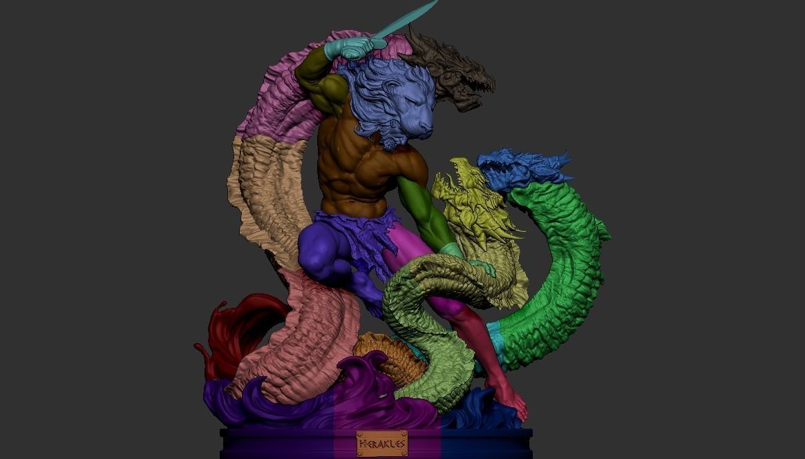 Hercules 3D Print statue with dragon 3D print model_12