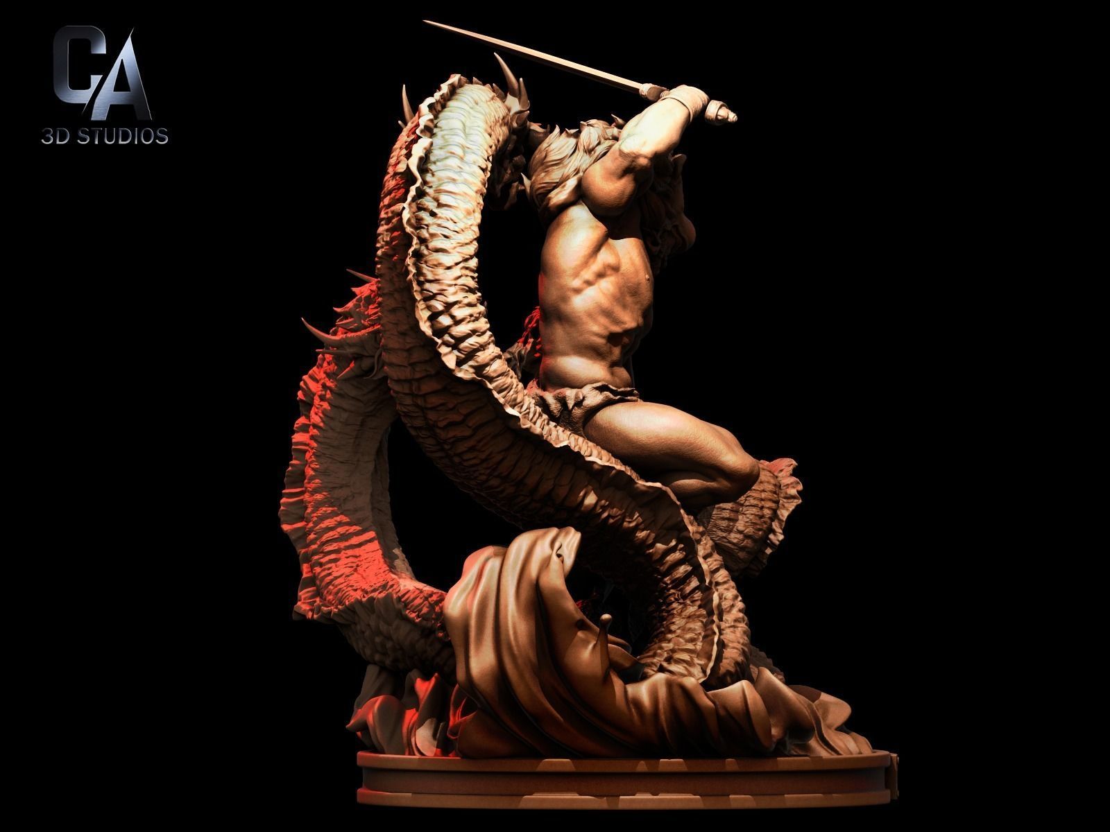 Hercules 3D Print statue with dragon 3D print model_10