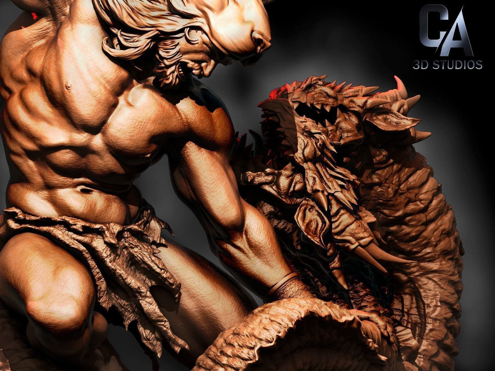 Hercules 3D Print statue with dragon 3D print model_3