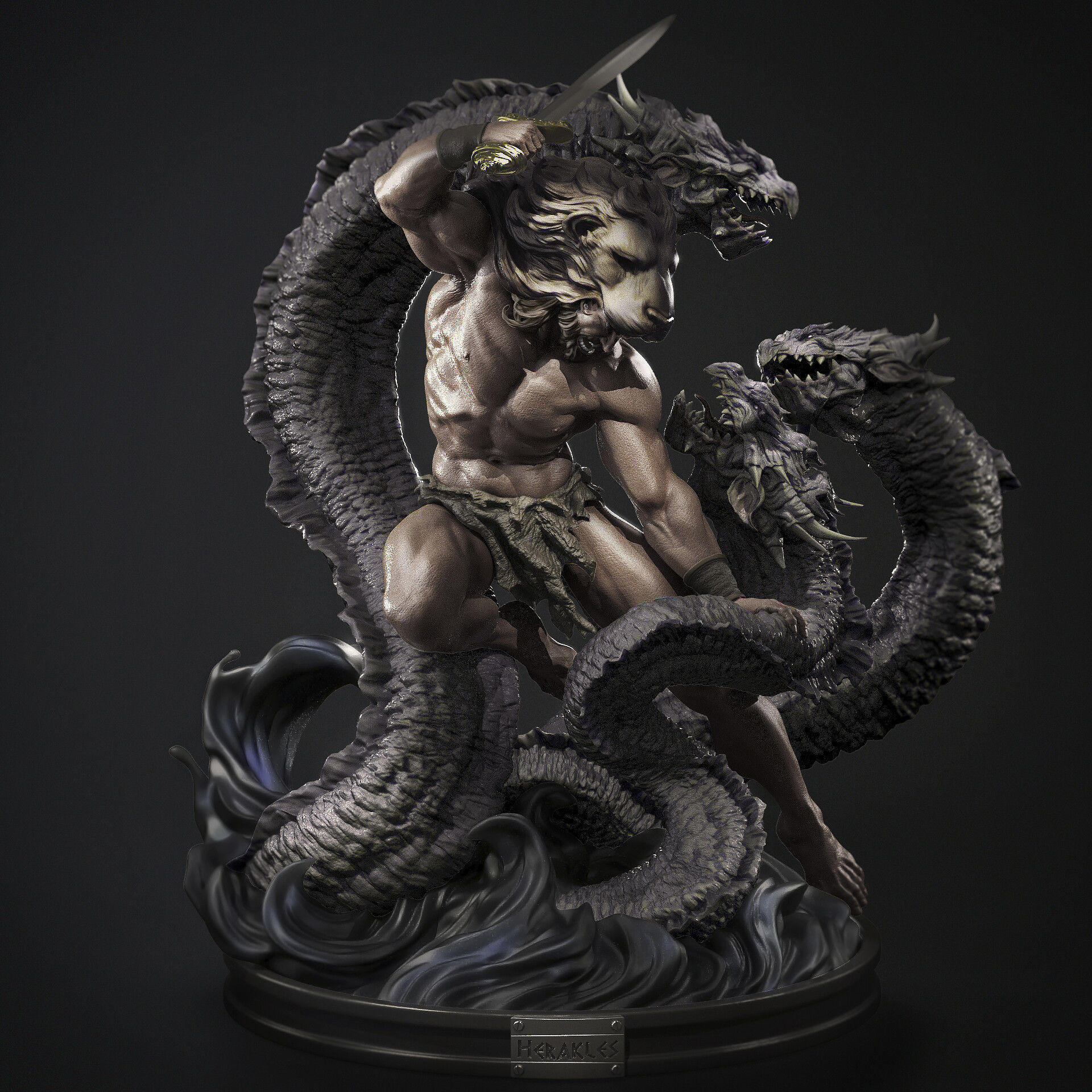 Hercules 3D Print statue with dragon 3D print model_2