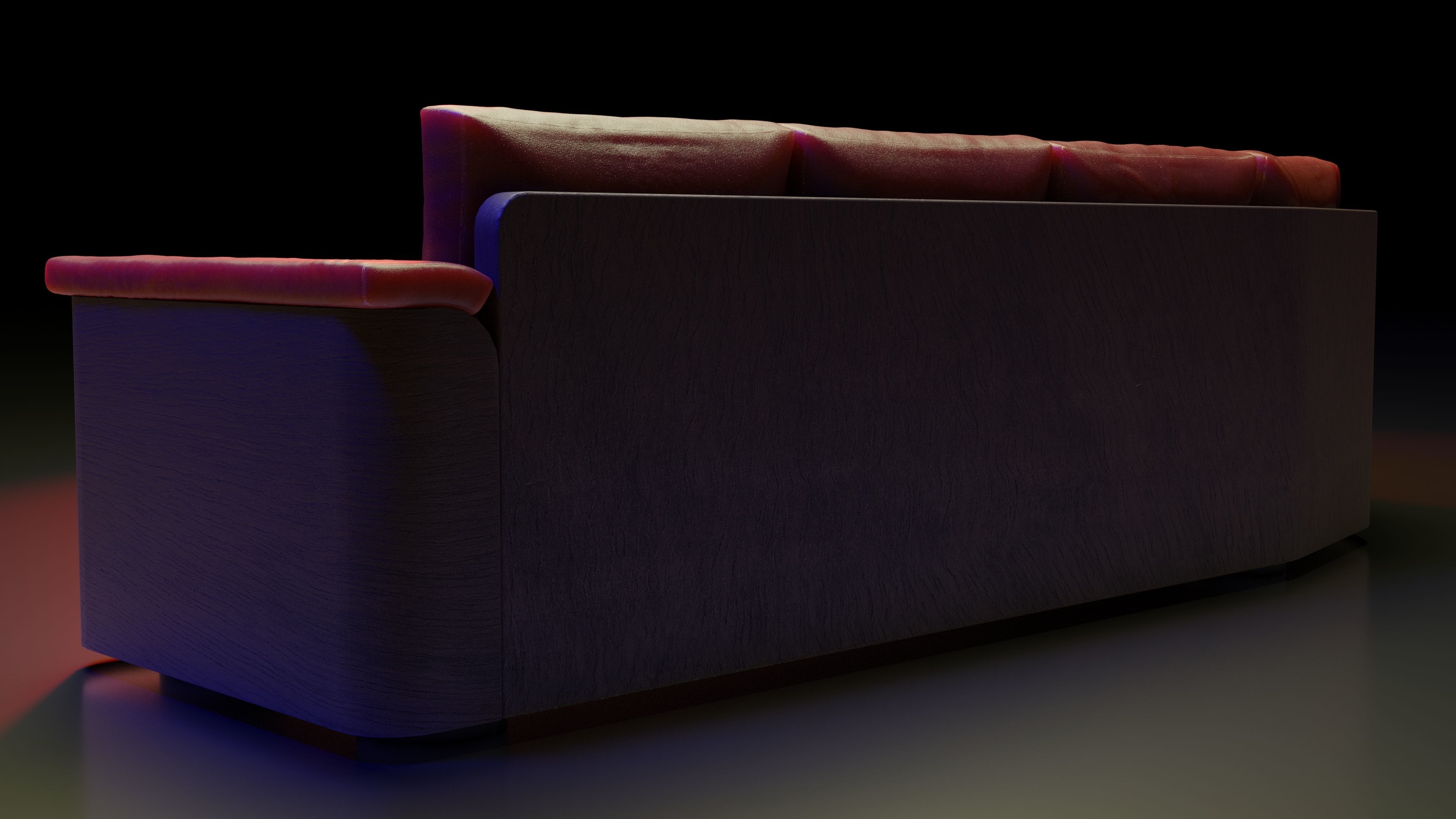 Large red corner sofa with leather cushions and wood base 3D model_3