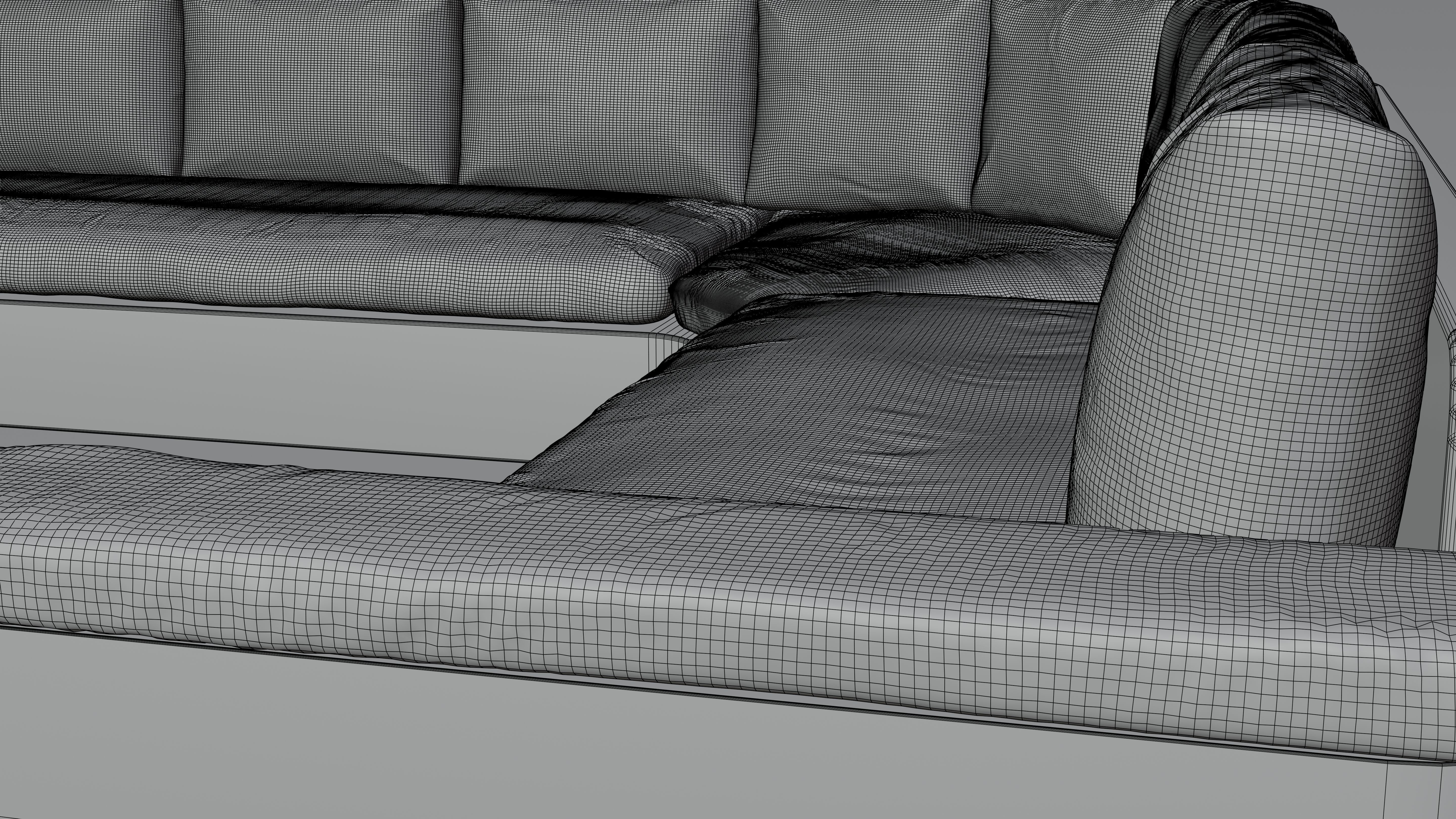 Large red corner sofa with leather cushions and wood base 3D model_14