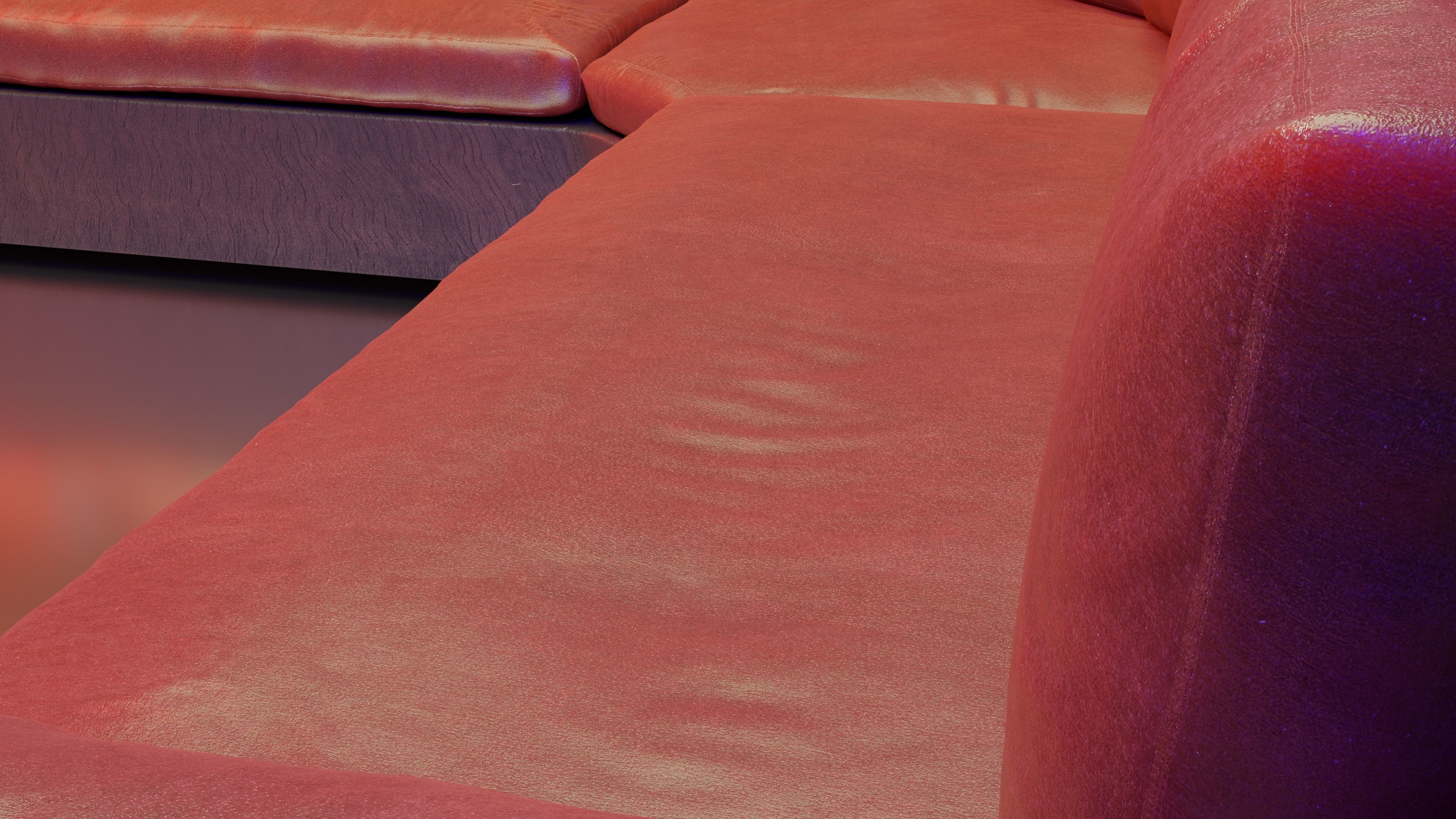 Large red corner sofa with leather cushions and wood base 3D model_8