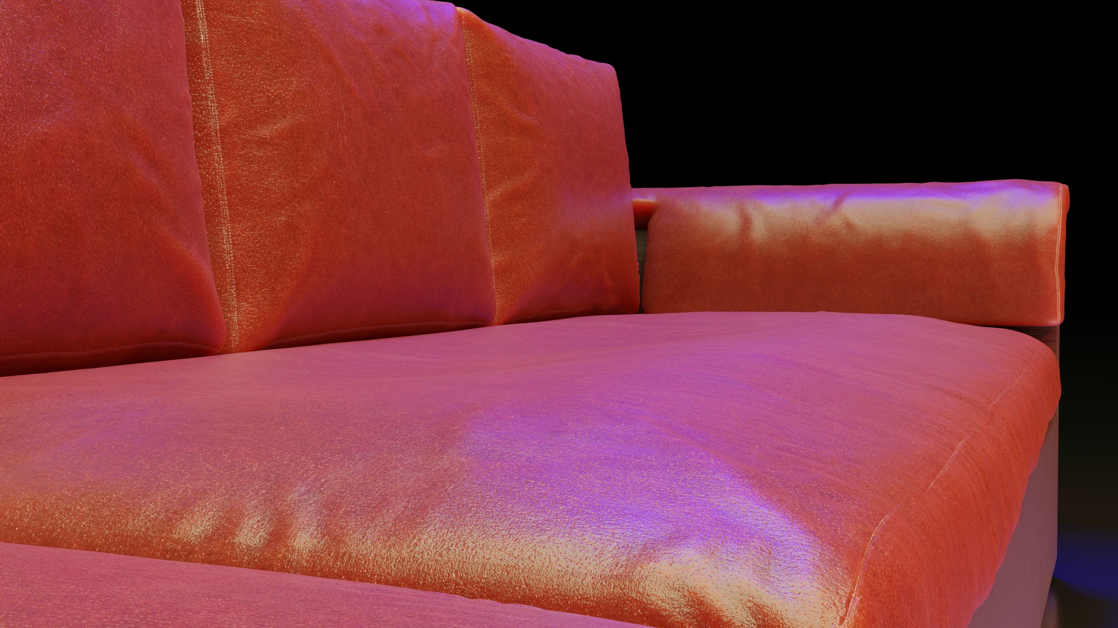 Large red corner sofa with leather cushions and wood base 3D model_12