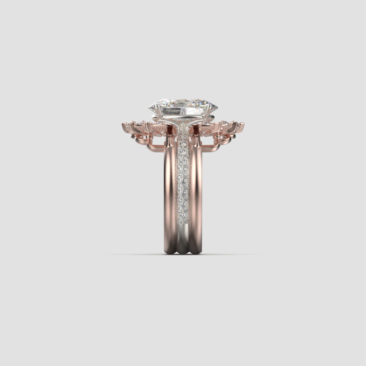 Solitaire ring with 3 band set in 17 US sizes 3D print model_4