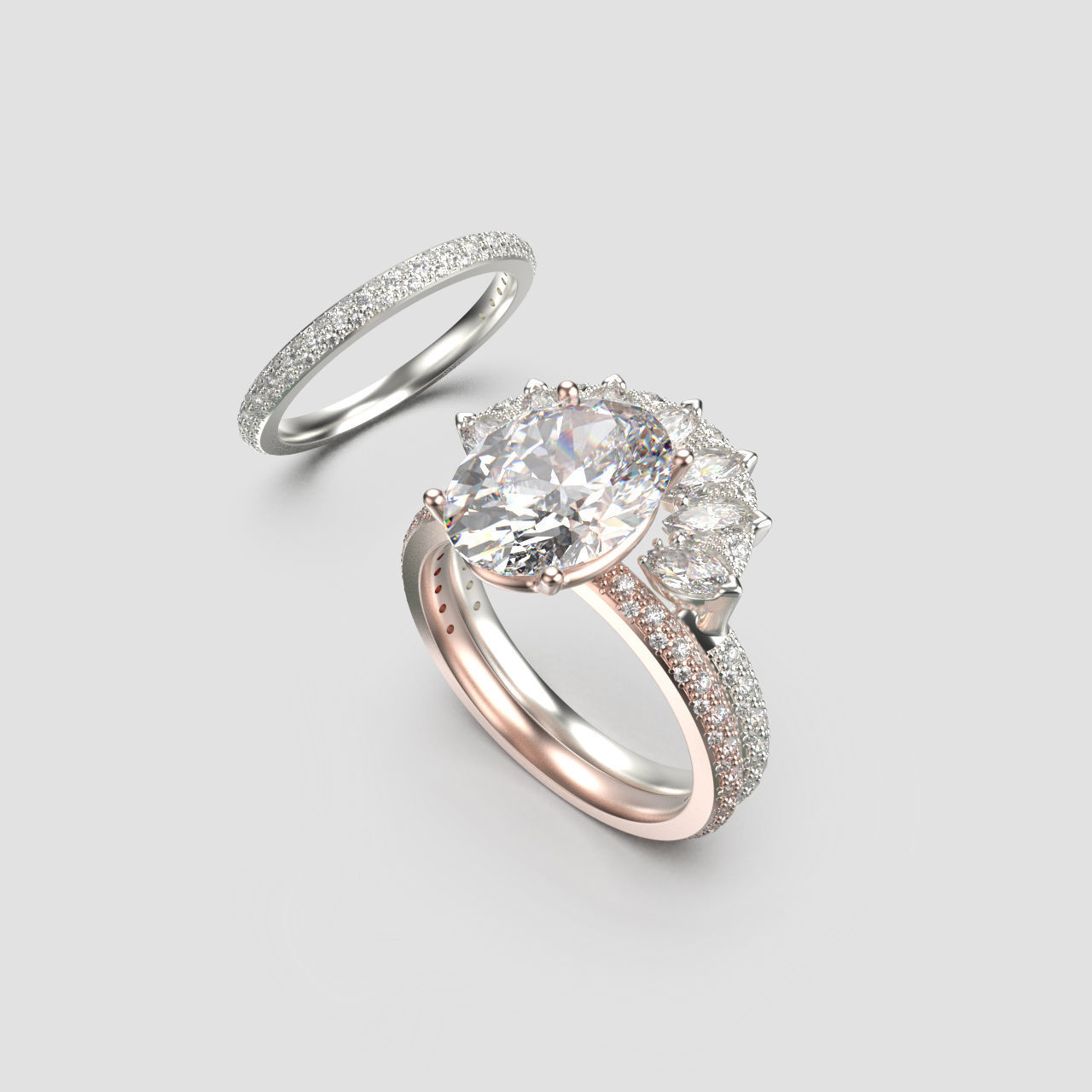 Solitaire ring with 3 band set in 17 US sizes 3D print model_2