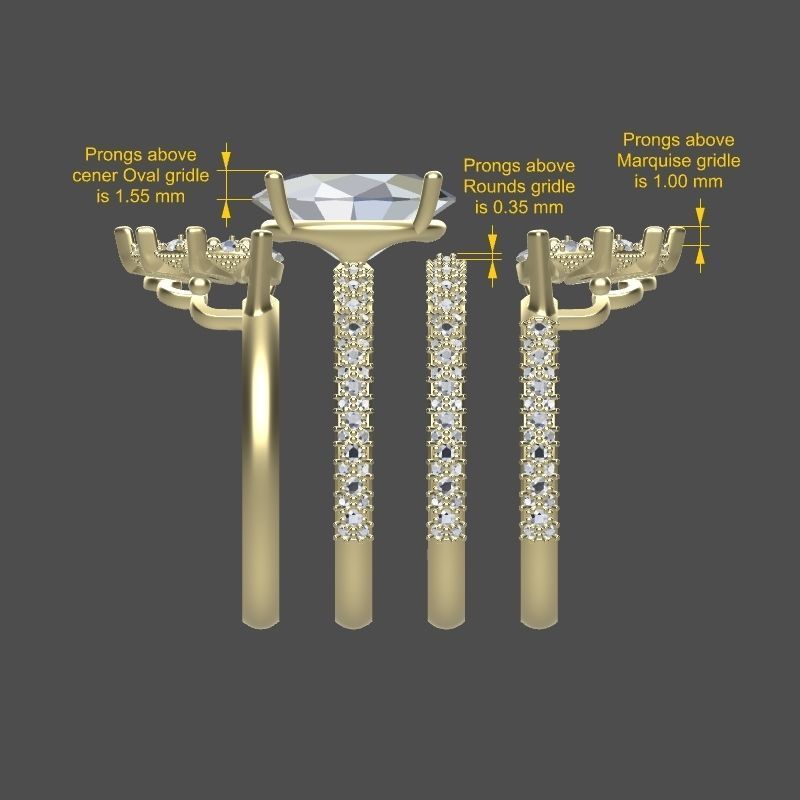 Solitaire ring with 3 band set in 17 US sizes 3D print model_14