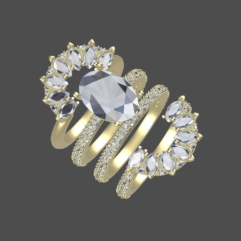 Solitaire ring with 3 band set in 17 US sizes 3D print model_19