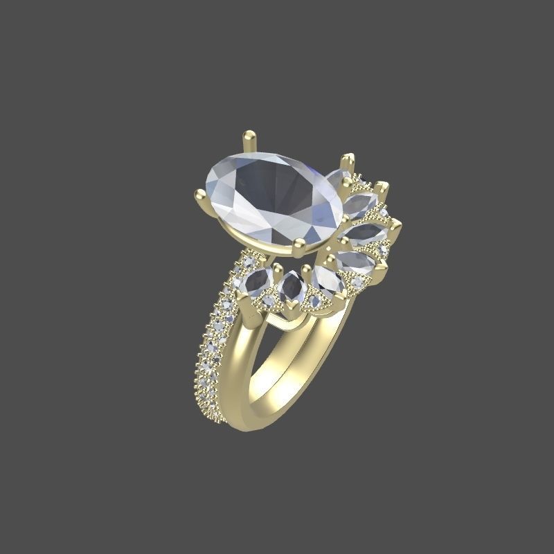 Solitaire ring with 3 band set in 17 US sizes 3D print model_18